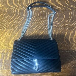 Rebecca Minkoff Edie Flap Black Leather Quilted Shoulder Bag with Silver Chain